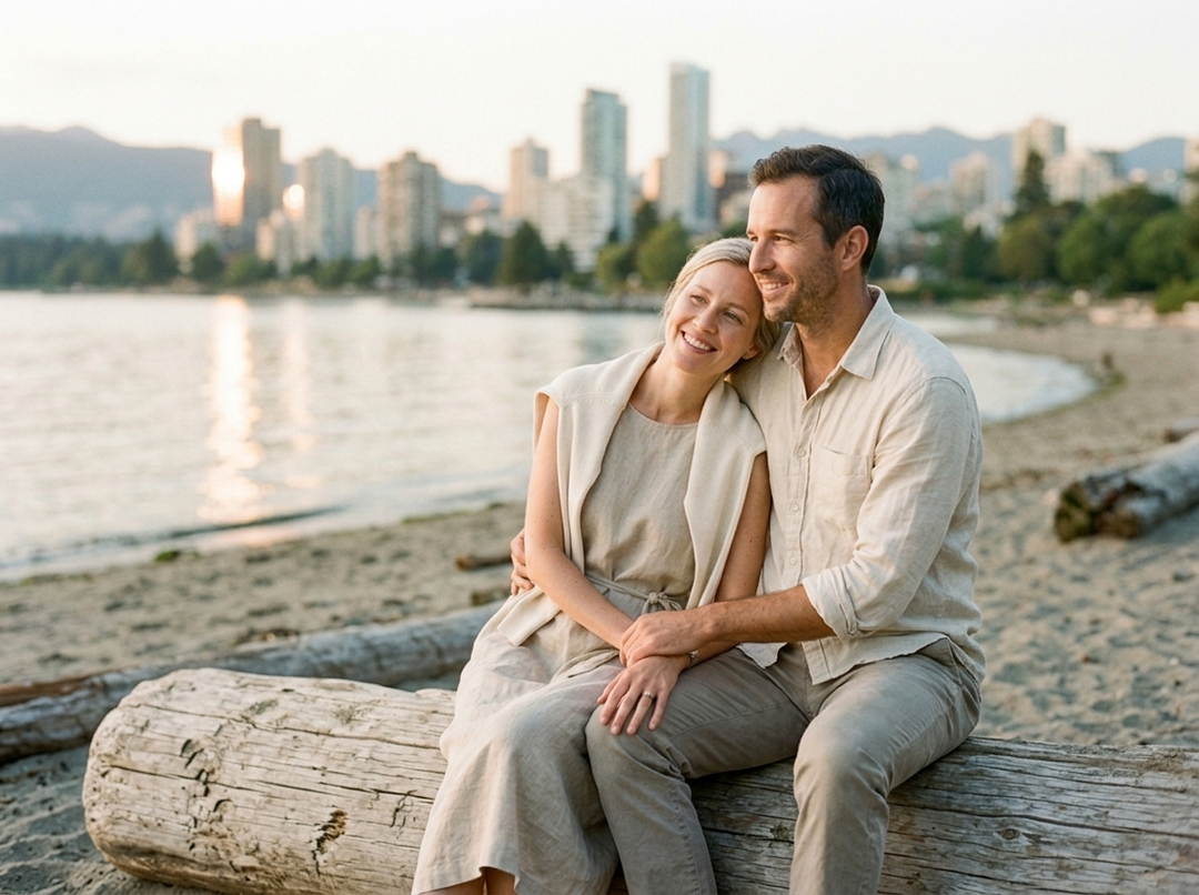 Emma and Owen at Kitsilano Beach in Vancouver