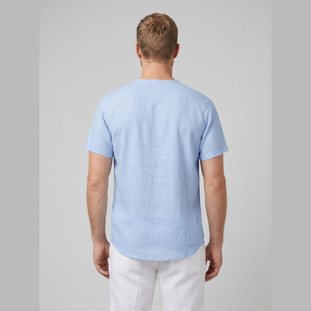 Men's Short-Sleeve Shirt | Linen-Blend V-Neck Summer