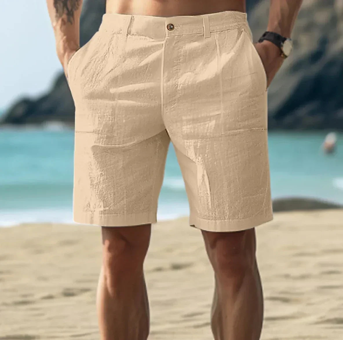 Men's Tailored Shorts | Linen-Blend High-Waisted Casual