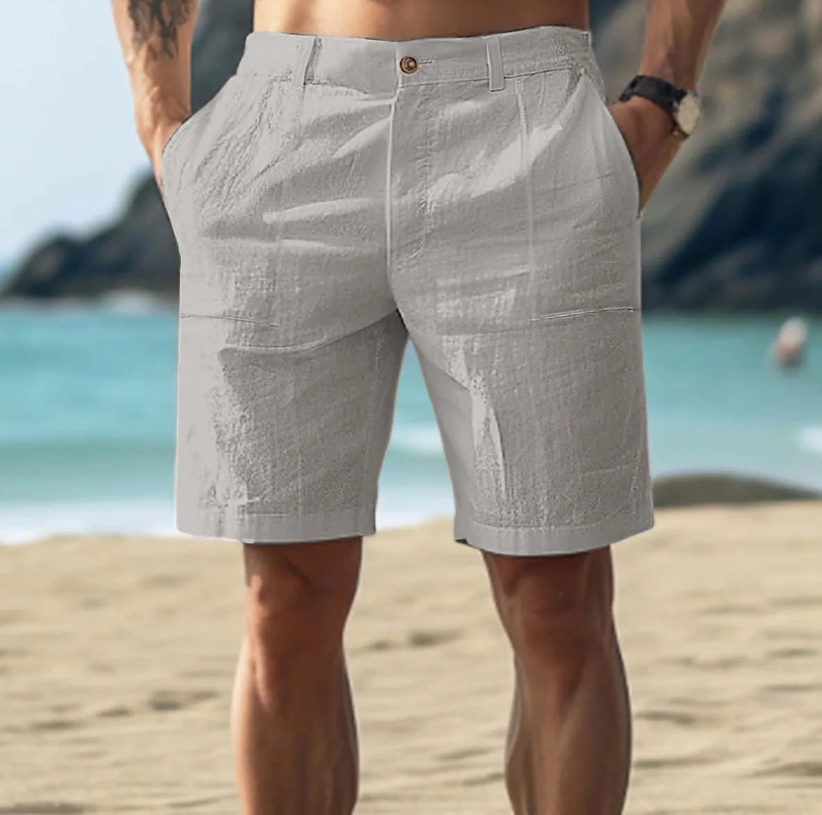Men's Tailored Shorts | Linen-Blend High-Waisted Casual