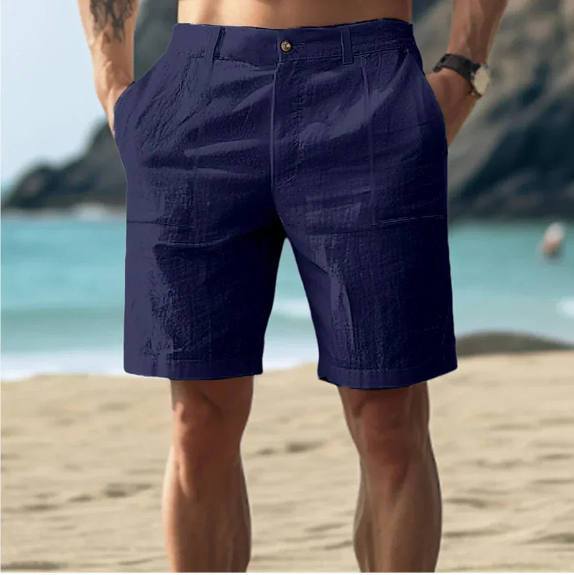 Men's Tailored Shorts | Linen-Blend High-Waisted Casual