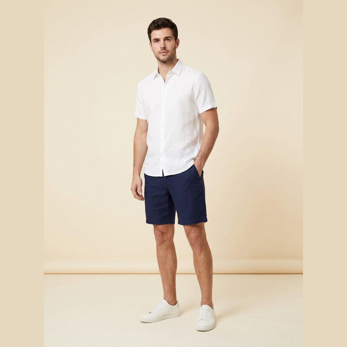 Men's Tailored Shorts | Linen-Blend High-Waisted Casual