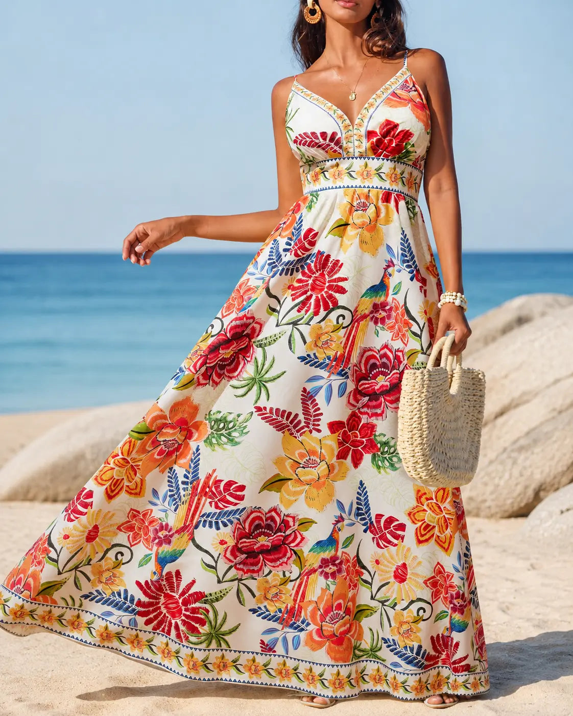 Women's Beach Sundress | Printed V-Neck Draped