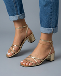 Women's Block Heel Sandals | Ankle-Strap Gold