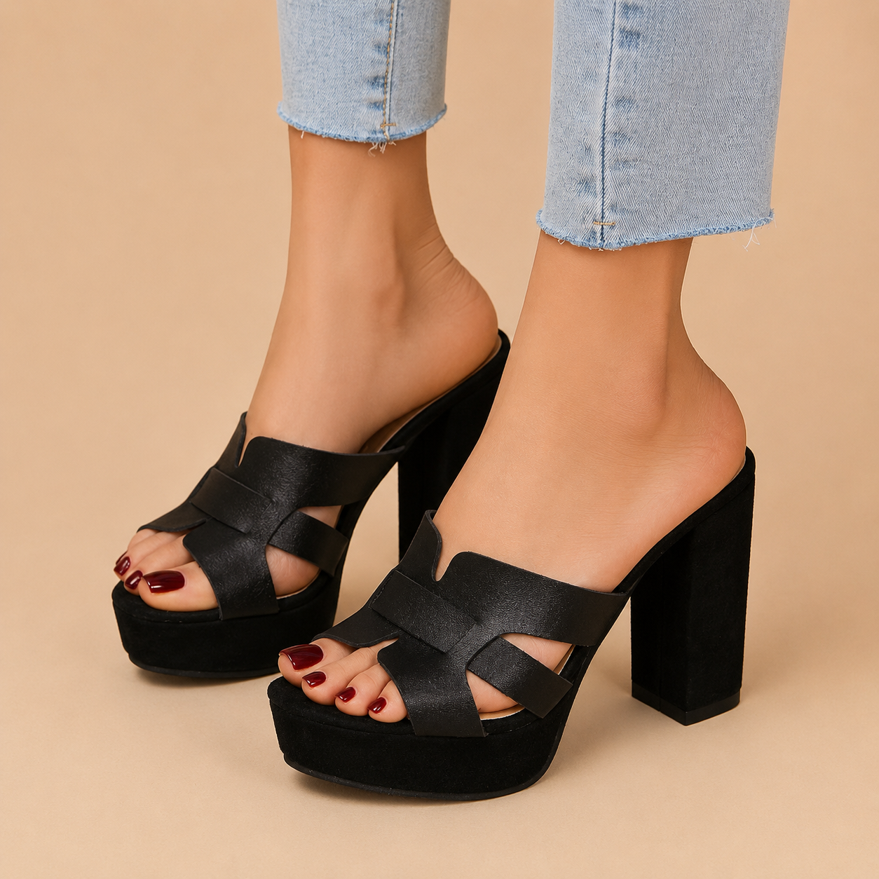 Women's Block Heel Sandals | Open-Toe Slip-On