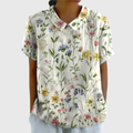 Women's Blouse | Linen-Blend Floral Short-Sleeve