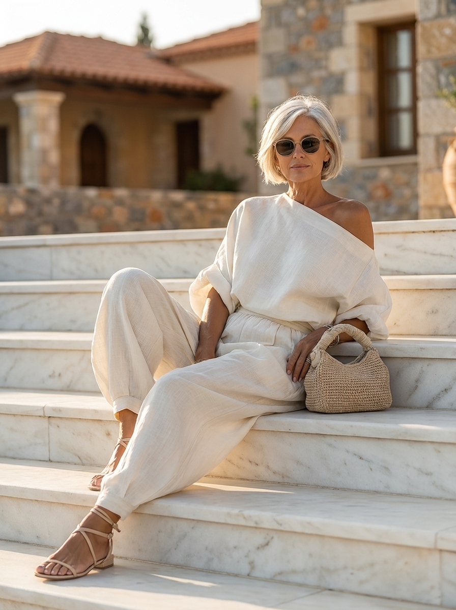 Women's Blouse | Linen-Blend Off-Shoulder Summer
