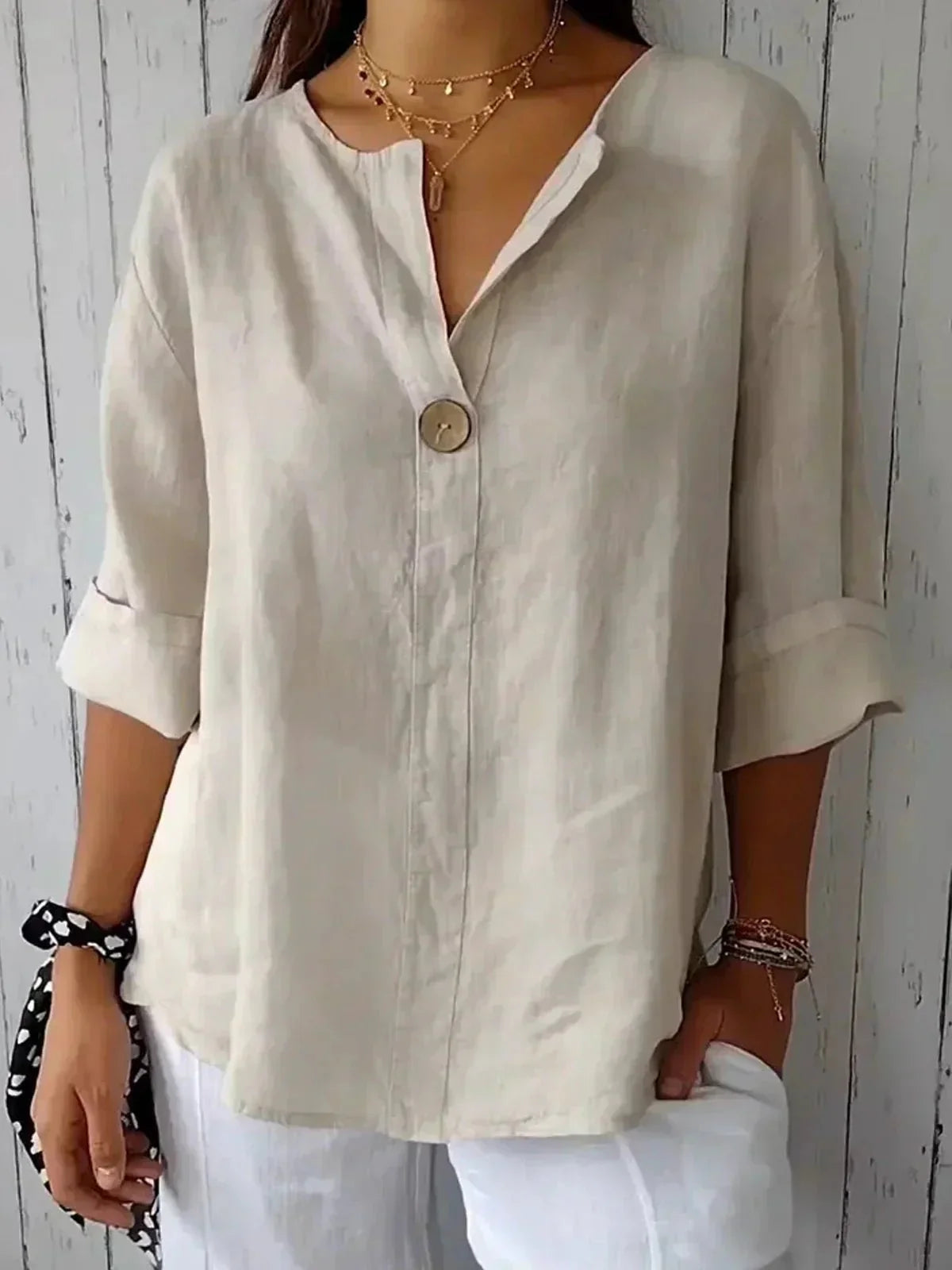 Women's Blouse | Linen-Blend V-Neck Summer