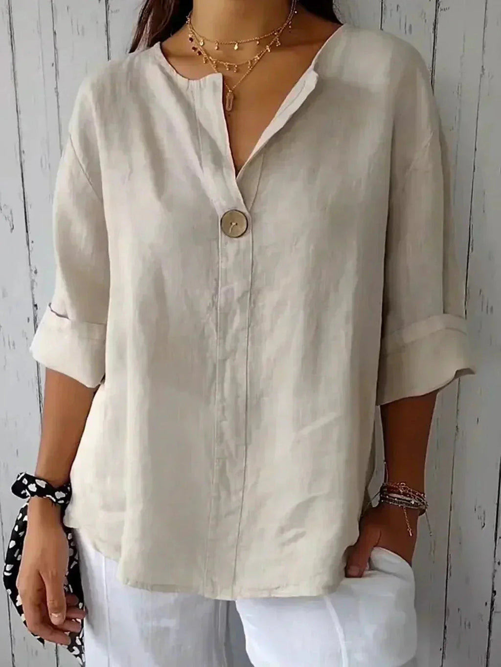 Women's Blouse | Linen-Blend V-Neck Summer