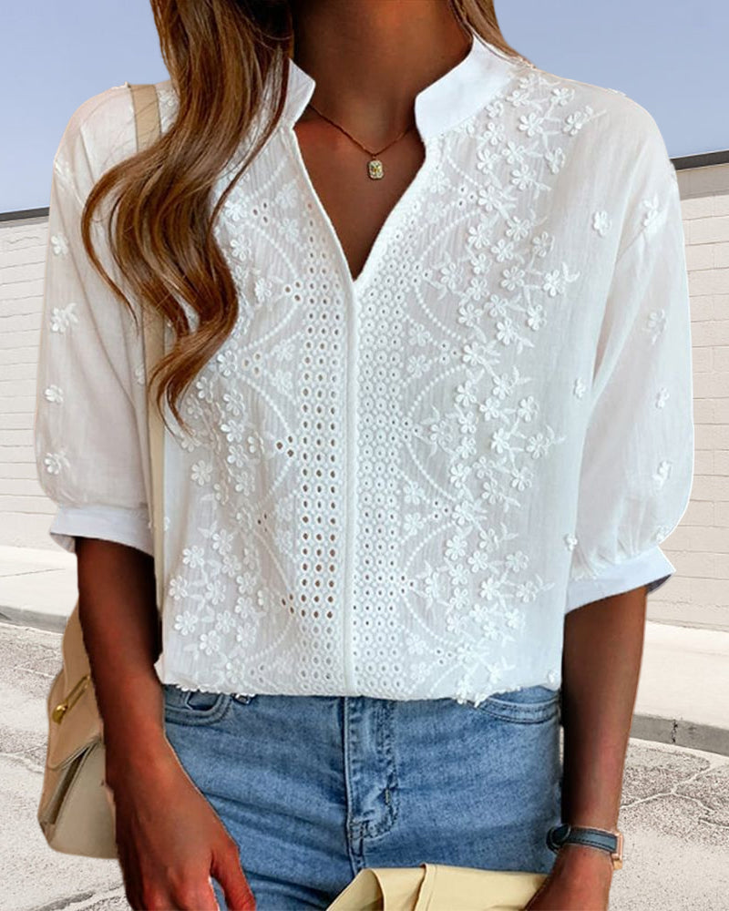 Women's Blouse | Puff-Sleeve V-Neck Summer