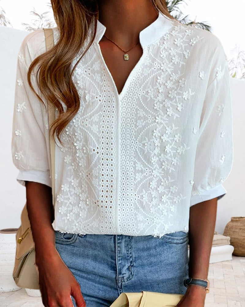 Women's Blouse | Puff-Sleeve V-Neck Summer
