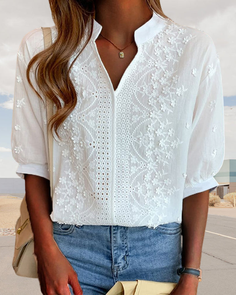 Women's Blouse | Puff-Sleeve V-Neck Summer