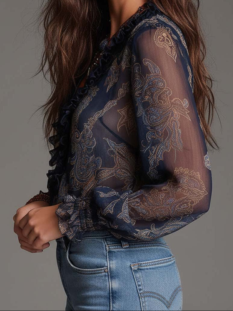 Women's Blouse | Tiered Printed Ruffled