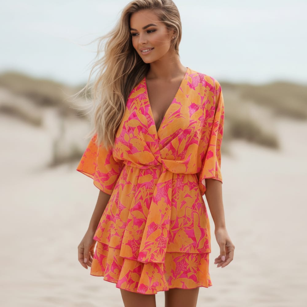 Women's Boho Dress | Tiered Mini Floral