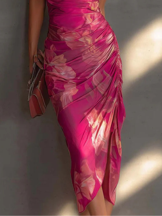 Women's Cocktail Dress | Floral Cowl-Neck
