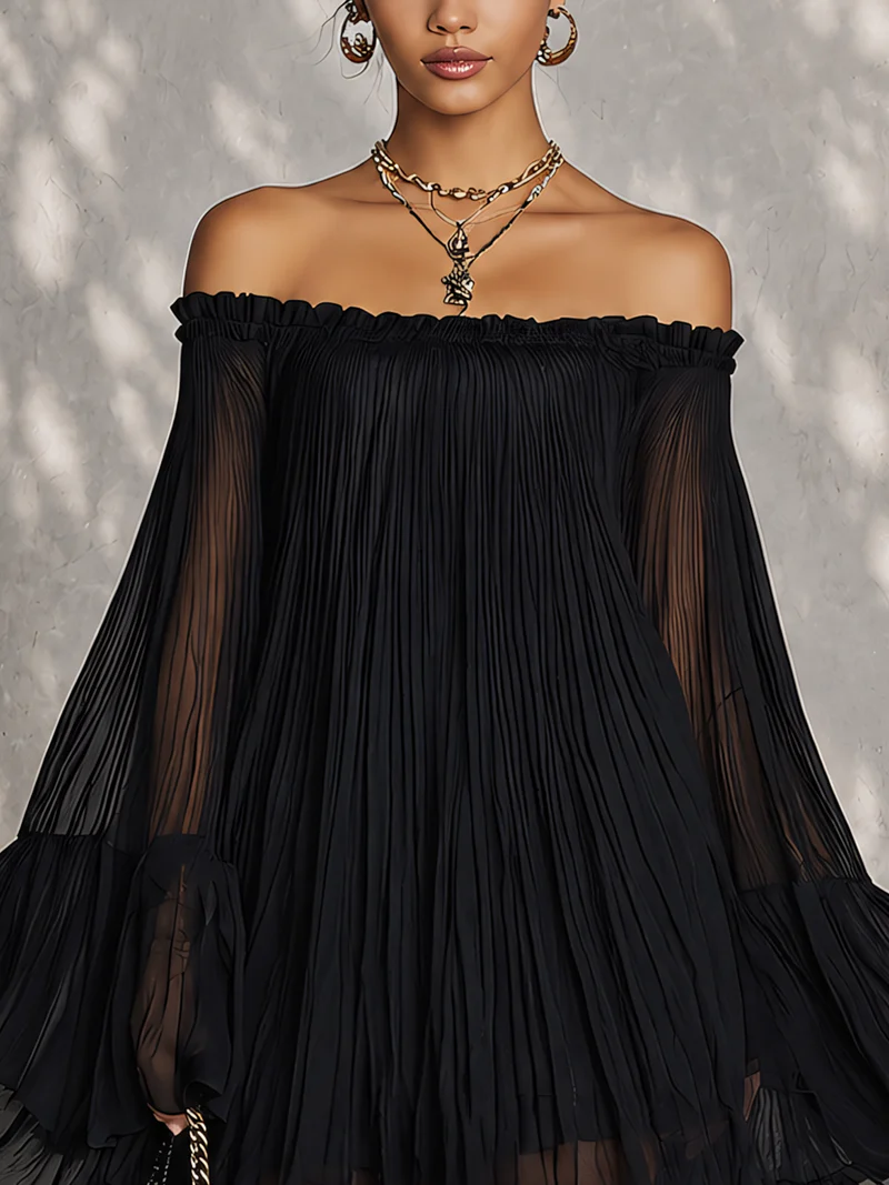 Women's Cocktail Dress | Off-Shoulder Long-Sleeve