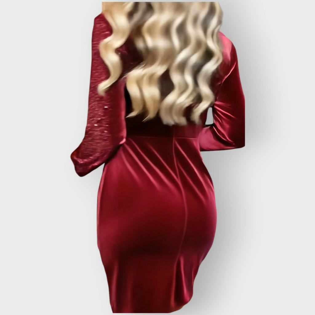 Women's Cocktail Party Dress | Long-Sleeve Asymmetric