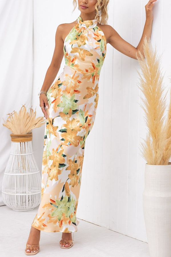 Women's Evening Gown | Floral Draped Floor-Length