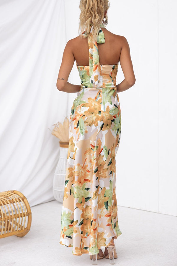 Women's Evening Gown | Floral Draped Floor-Length
