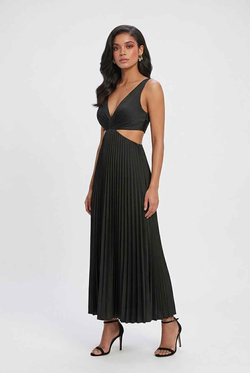 Women's Evening Gown | Pleated Maxi Black
