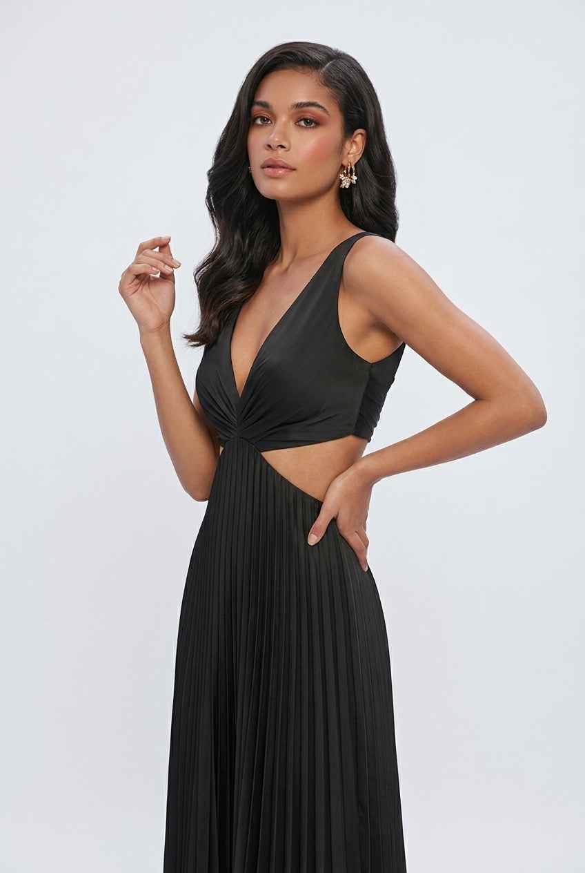 Women's Evening Gown | Pleated Maxi Black