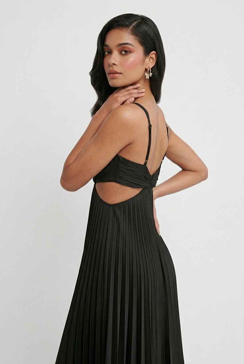 Women's Evening Gown | Pleated Maxi Black