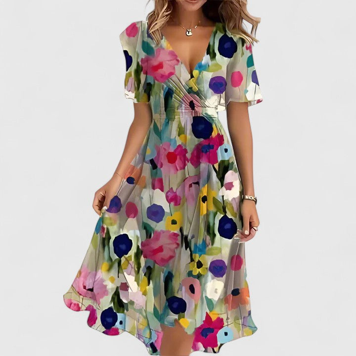 Women's Floral Midi Dress | V-Neck Flowy
