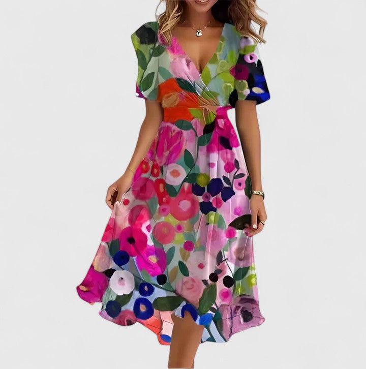 Women's Floral Midi Dress | V-Neck Flowy