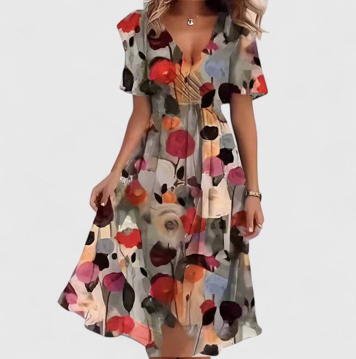 Women's Floral Midi Dress | V-Neck Flowy