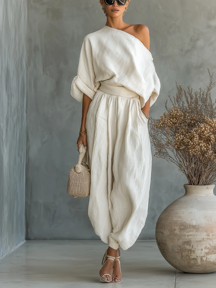 Women's Flowy Blouse | Off-Shoulder Long-Sleeve Linen