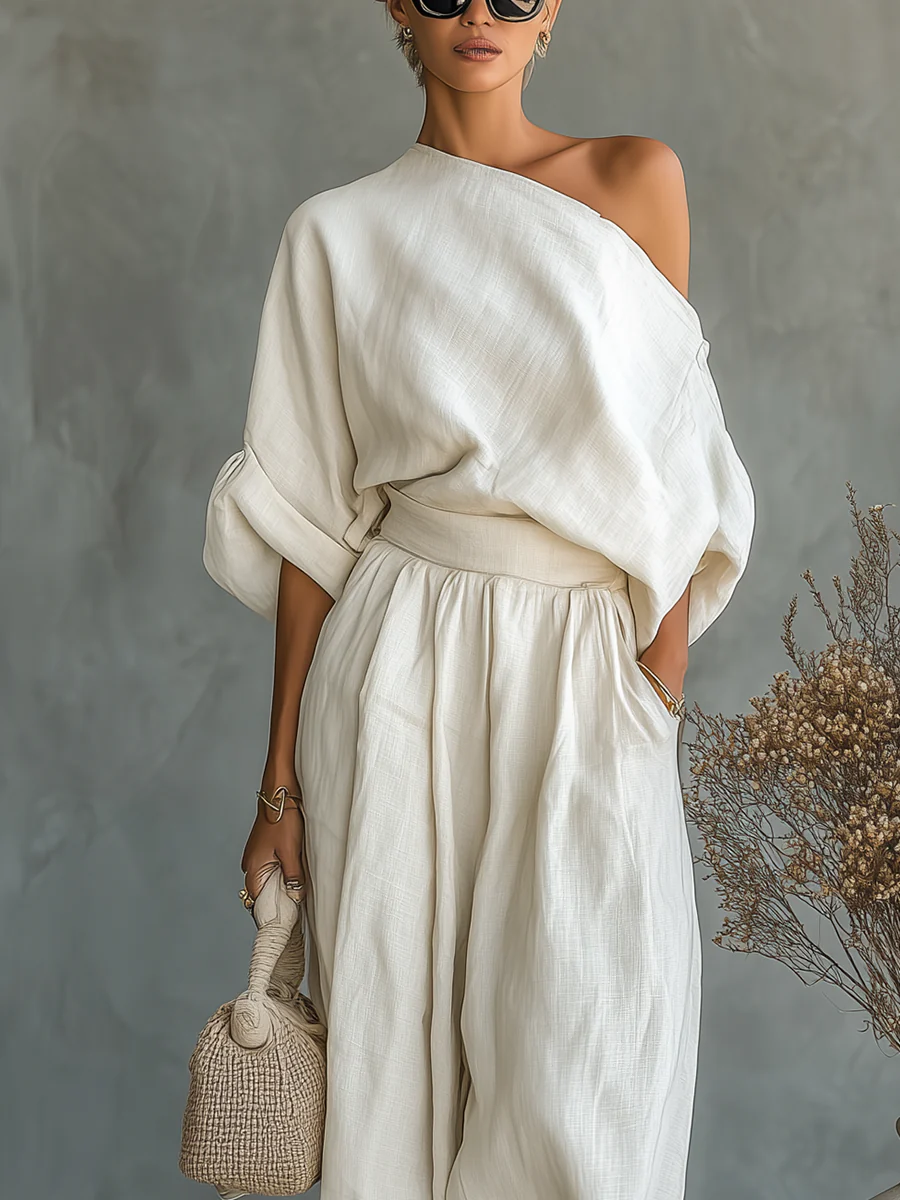 Women's Flowy Blouse | Off-Shoulder Long-Sleeve Linen