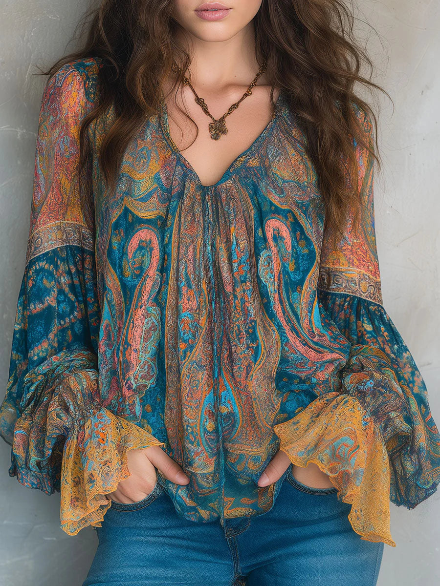 Women's Flowy Blouse | Paisley Button-Down