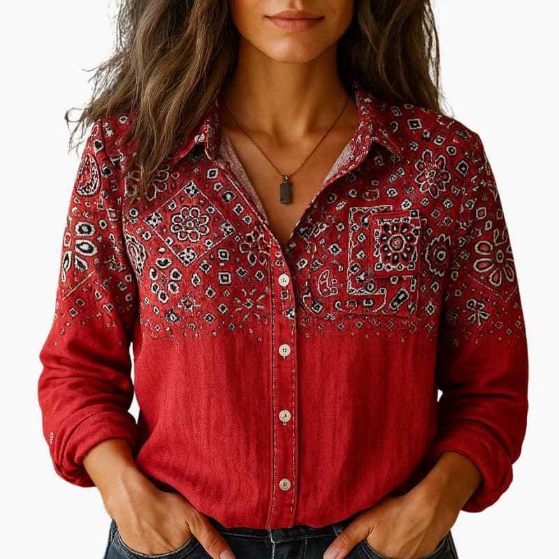 Women's Flowy Blouse | Paisley Long-Sleeve