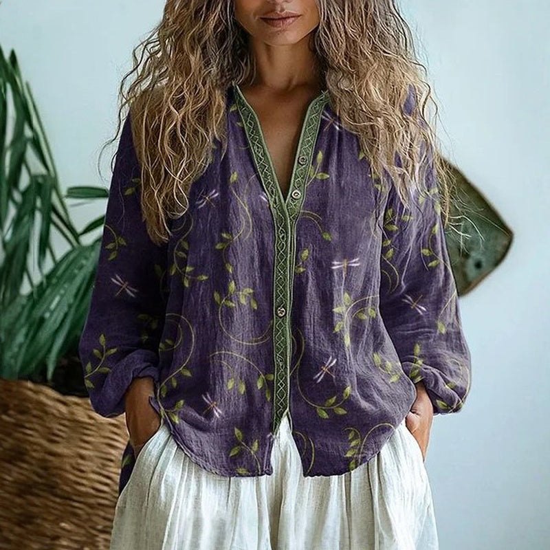 Women's Flowy Blouse | Printed V-Neck Relaxed