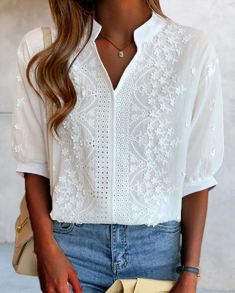 Women's Flowy Blouse | V-Neck Puff-Sleeve