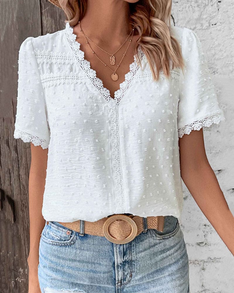 Women's Flowy Blouse | V-Neck Puff-Sleeve Wide-Leg