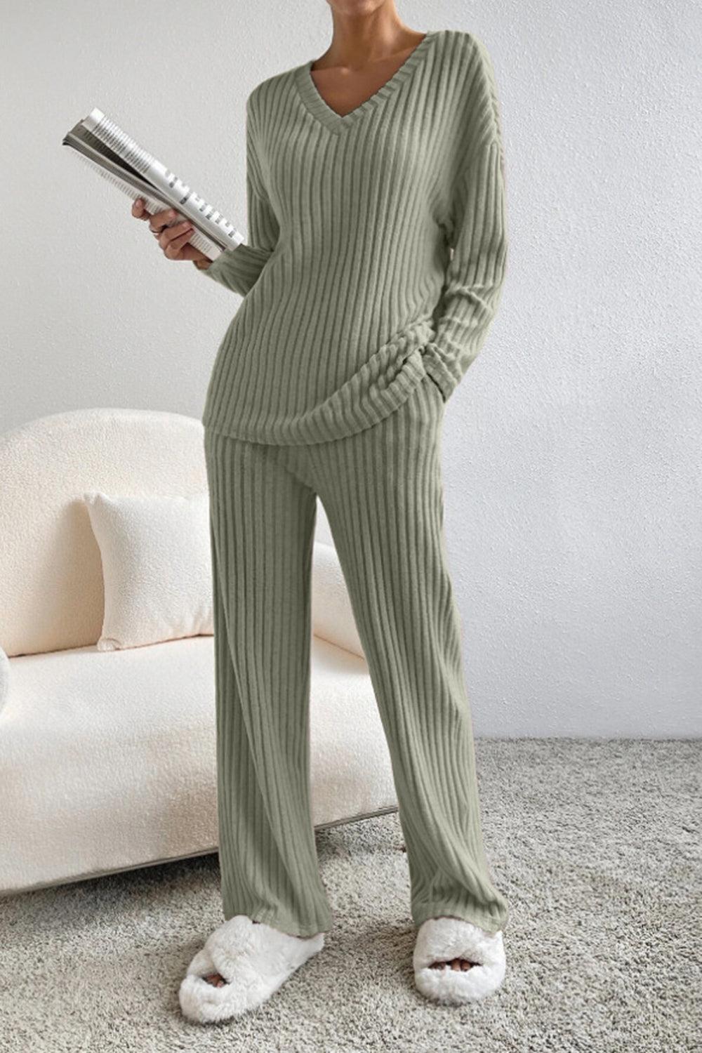 Women's Flowy Blouse | V-Neck Ribbed