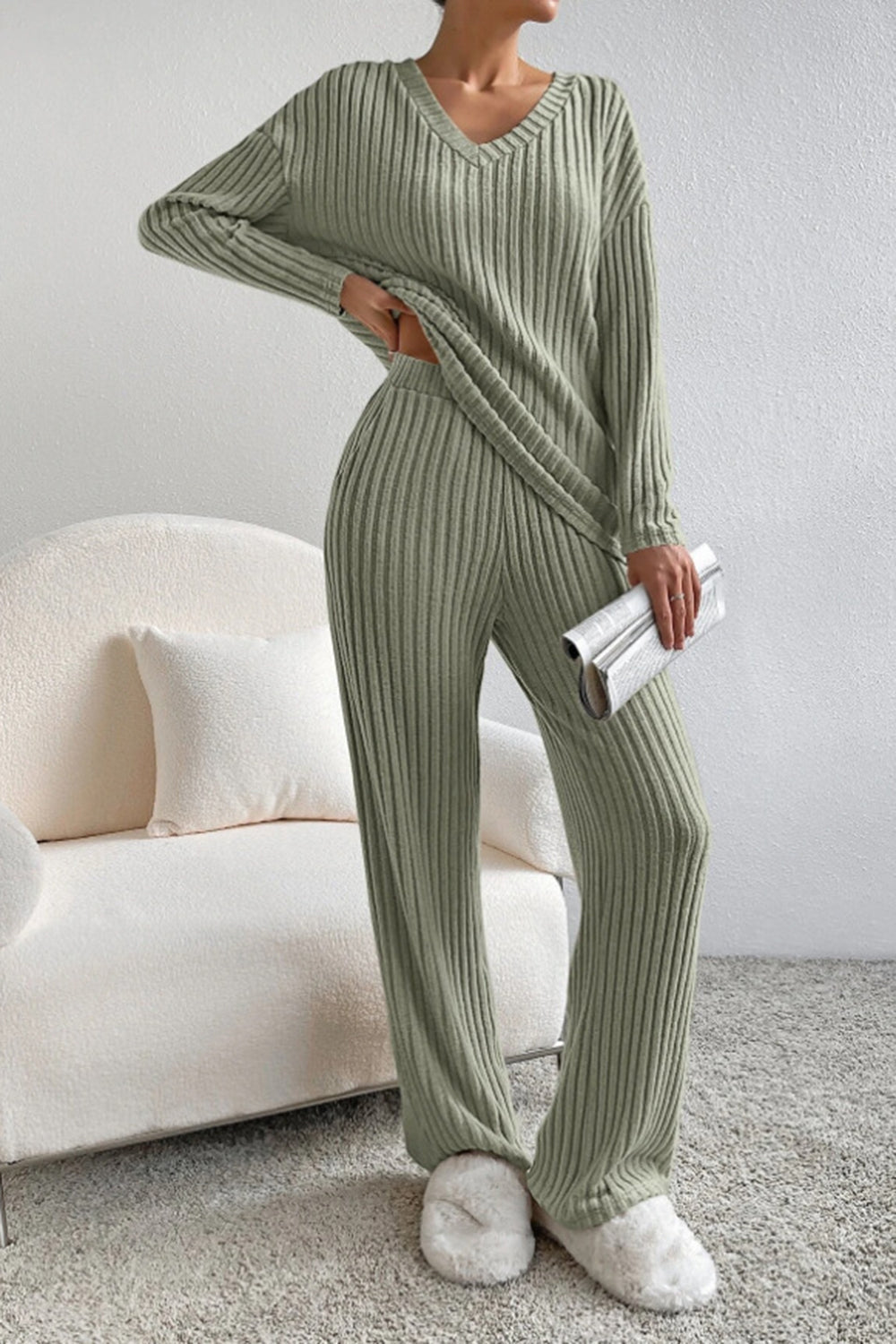 Women's Flowy Blouse | V-Neck Ribbed