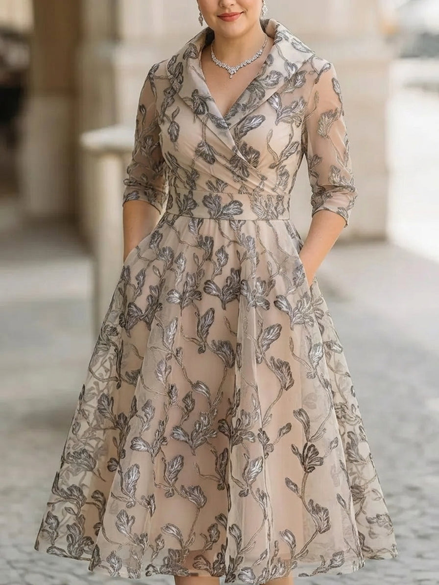 Women's Formal Dress | Printed Long-Sleeve