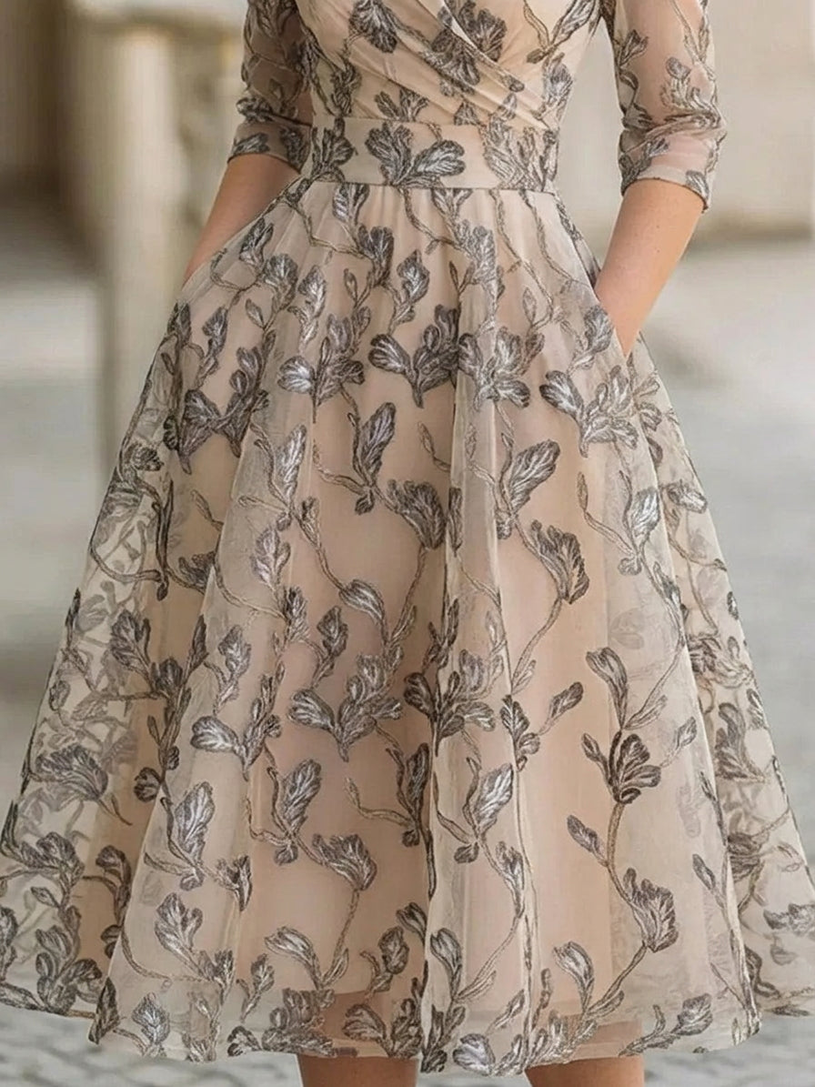 Women's Formal Dress | Printed Long-Sleeve