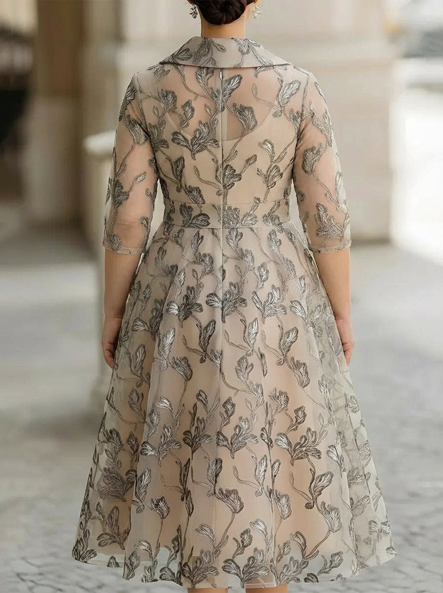 Women's Formal Dress | Printed Long-Sleeve