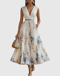 Women's Formal Gown | Floral V-Neck