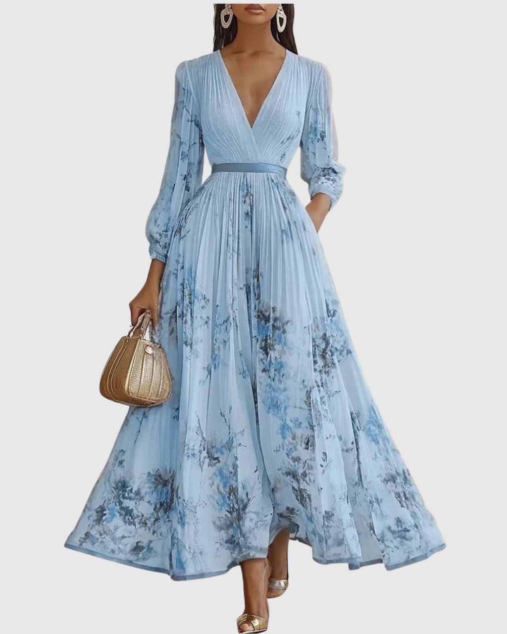 Women's Formal Gown | Floral V-Neck