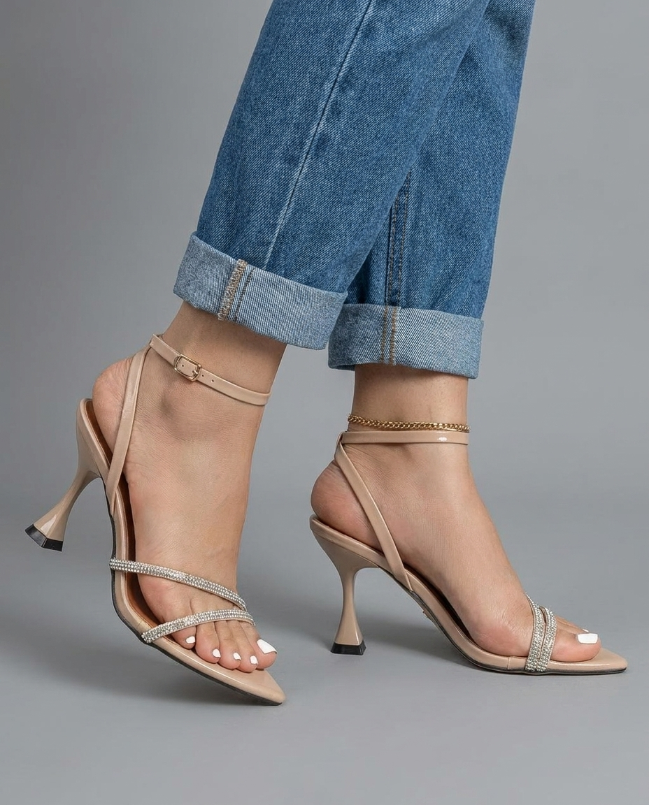 Women's Heeled Sandals | Ankle-Strap Crystal