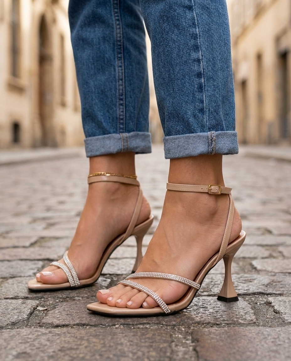 Women's Heeled Sandals | Ankle-Strap Crystal