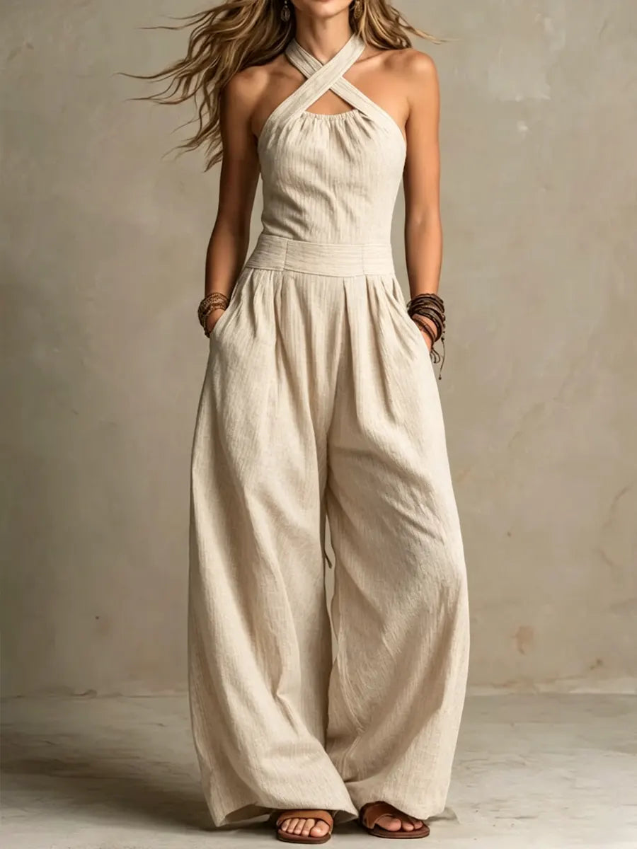 Women's Jumpsuit | Linen-Blend Wide-Leg Summer