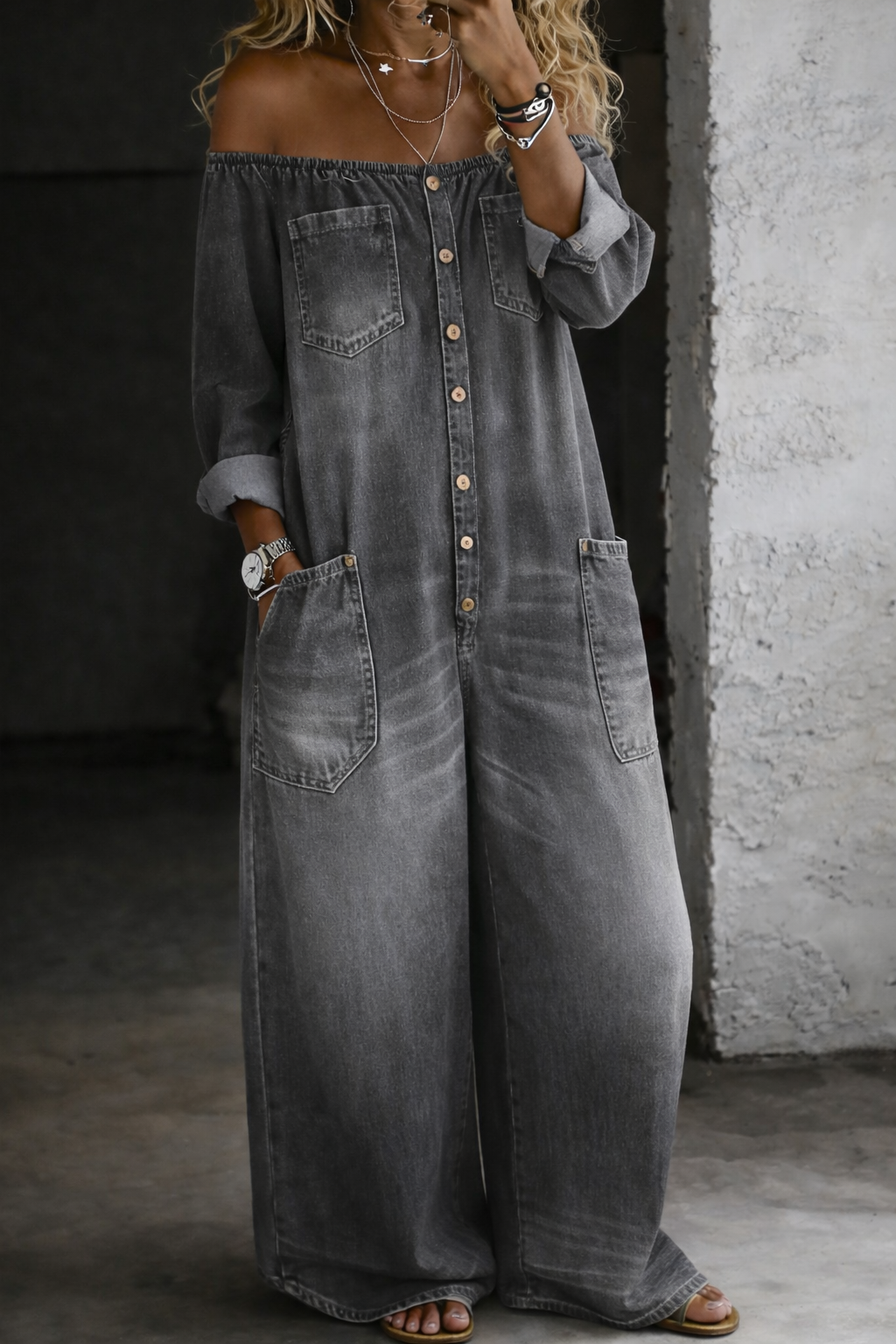 Women's Jumpsuit | Off-Shoulder Wide-Leg Summer