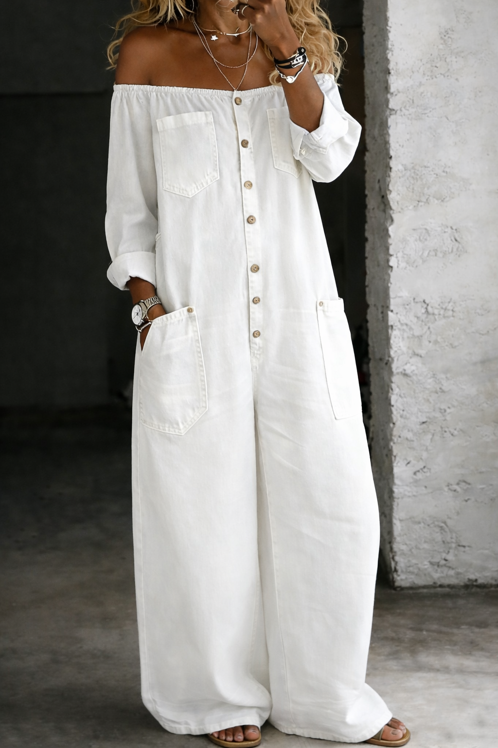 Women's Jumpsuit | Off-Shoulder Wide-Leg Summer
