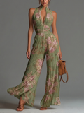 Women's Jumpsuit | Pleated Floral Wide-Leg