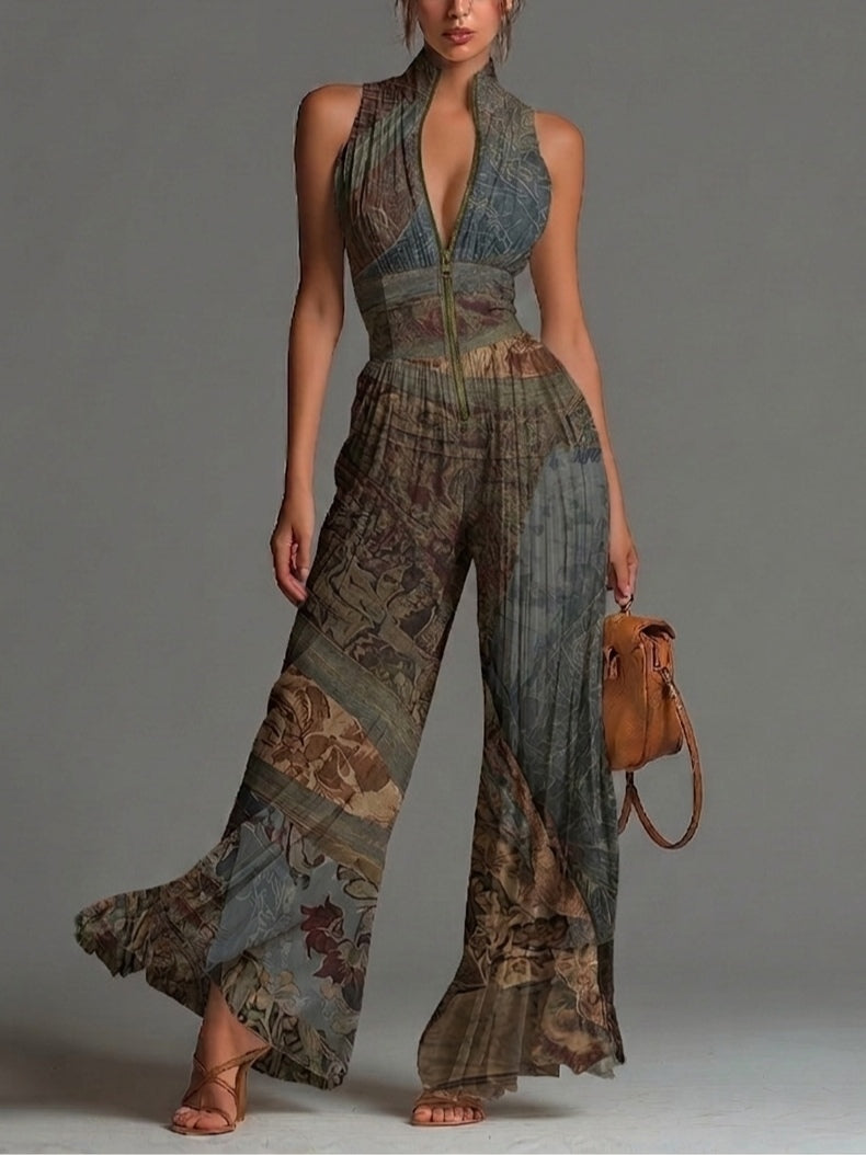 Women's Jumpsuit | Pleated Printed Boho